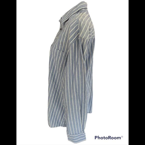 Timberland blue/white striped button down shirt with gingham accents inside sz M - Picture 4 of 6